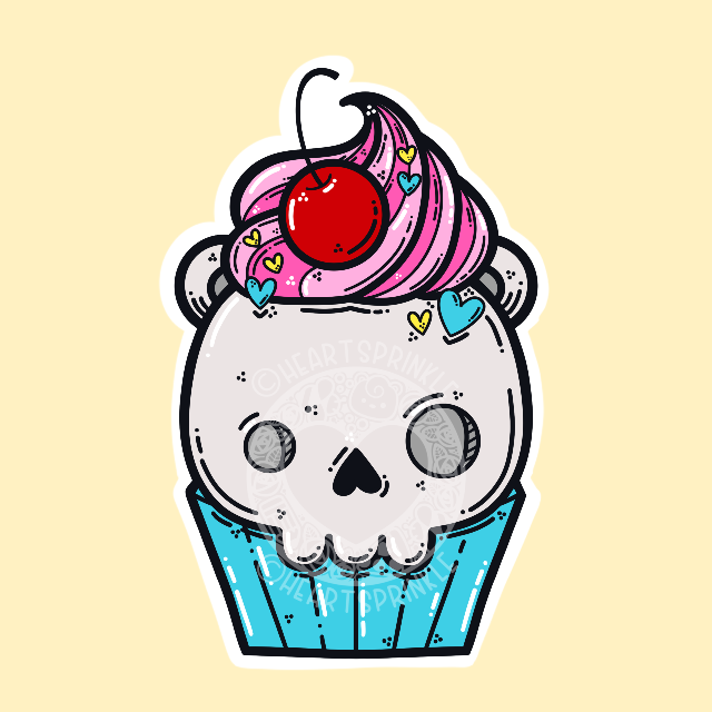 Skull Cupcake Bear Sticker (WATERPROOF)