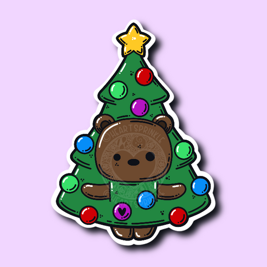 Christmas Tree Bear Sticker (WATERPROOF)