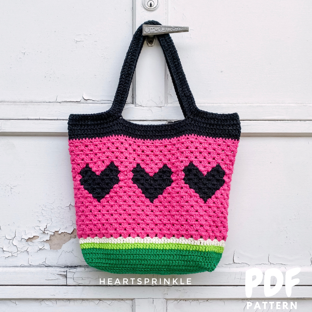 Watermelon 3 Heart Granny Stitch Tote Bag PATTERN