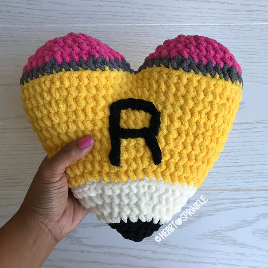 Pencil themed heart pillow perfect for your favorite teacher!