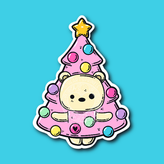 BRIGHT-Christmas Tree Bear Sticker (WATERPROOF)