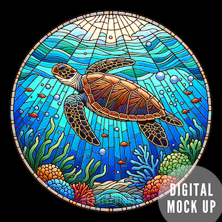 Turtle + Coral Stained Glass 4