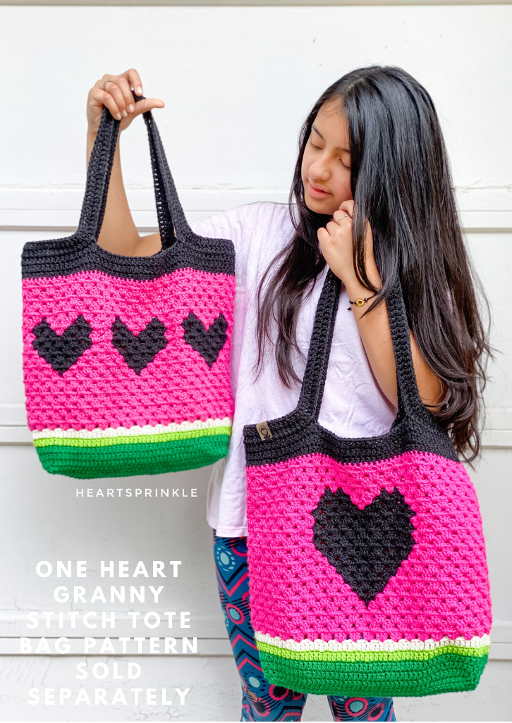 Watermelon 3 Heart Granny Stitch Tote Bag PATTERN